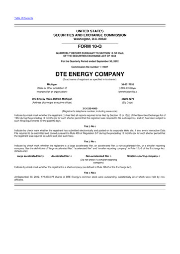 Thumbnail DTE Energy
 10-Q Quarterly Report FY 