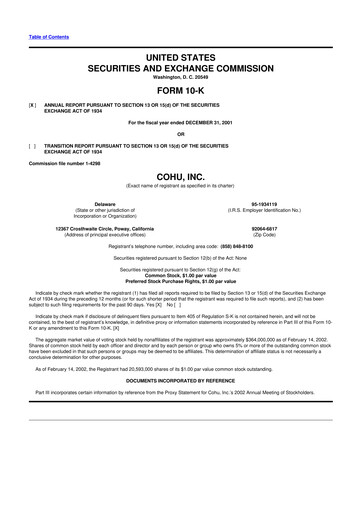 Thumbnail Cohu 10-K Annual Report 2001