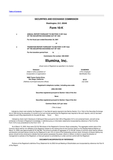 Thumbnail Illumina 10-K Annual Report 2001