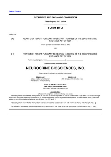 Thumbnail Neurocrine Biosciences
 10-Q Quarterly Report FY 