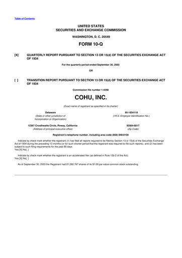 Thumbnail Cohu 10-Q Quarterly Report FY 