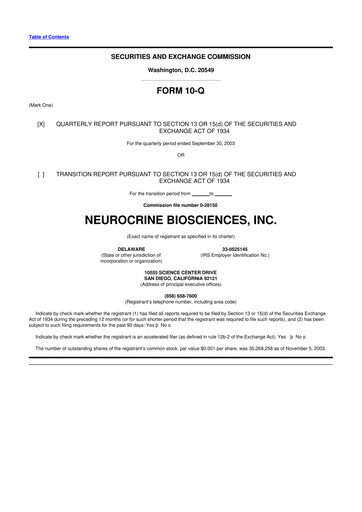Thumbnail Neurocrine Biosciences
 10-Q Quarterly Report FY 
