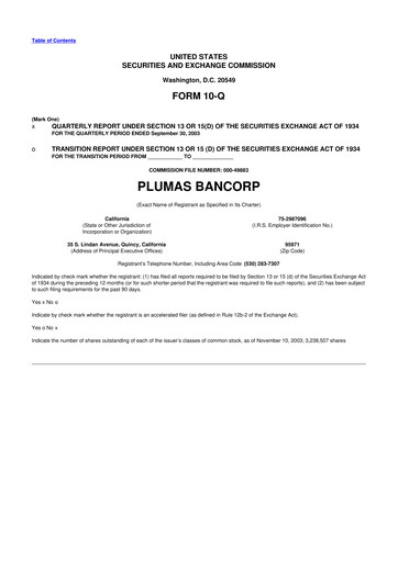 Vorschaubild Plumas Bancorp 10-Q Quartalsbericht  