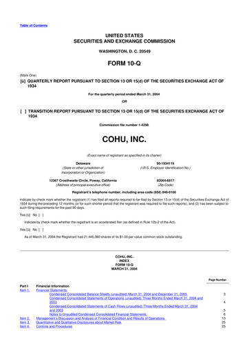 Thumbnail Cohu 10-Q Quarterly Report FY 