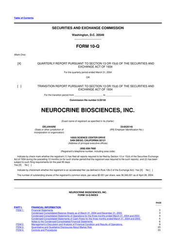 Thumbnail Neurocrine Biosciences
 10-Q Quarterly Report FY 