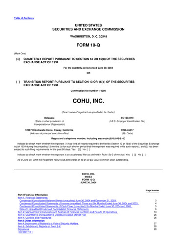 Thumbnail Cohu 10-Q Quarterly Report FY 