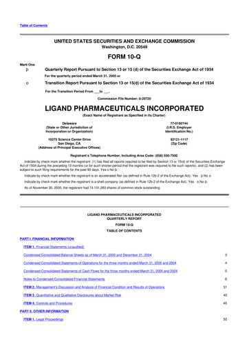 Miniature Ligand Pharmaceuticals 10-Q Rapport trimestriel  