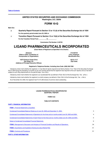 Miniature Ligand Pharmaceuticals 10-Q Rapport trimestriel  