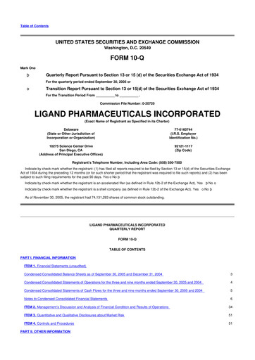 Miniature Ligand Pharmaceuticals 10-Q Rapport trimestriel  