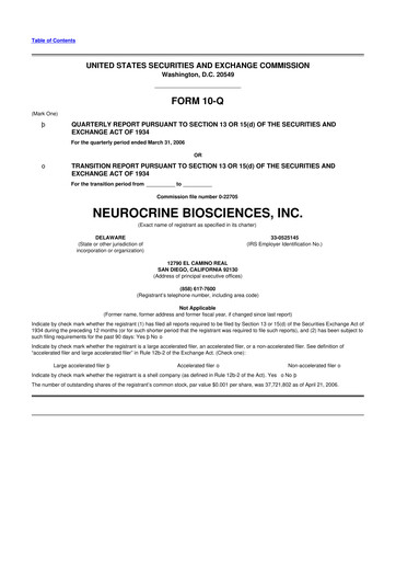 Thumbnail Neurocrine Biosciences
 10-Q Quarterly Report FY 