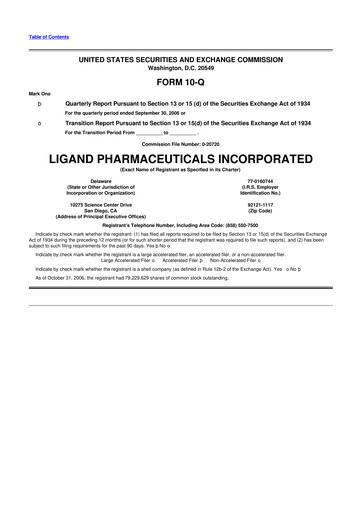 Miniature Ligand Pharmaceuticals 10-Q Rapport trimestriel  