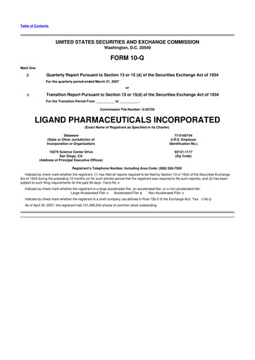 Miniature Ligand Pharmaceuticals 10-Q Rapport trimestriel  