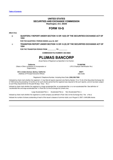 Vorschaubild Plumas Bancorp 10-Q Quartalsbericht  