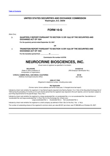 Thumbnail Neurocrine Biosciences
 10-Q Quarterly Report FY 