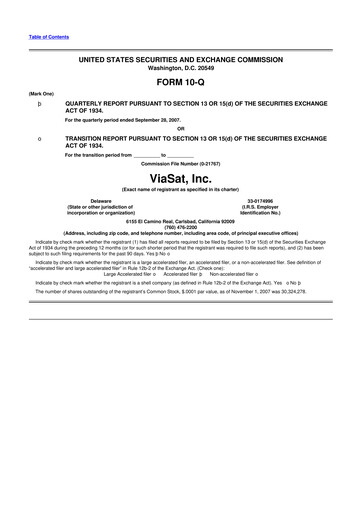 Miniature ViaSat 10-Q Rapport trimestriel  