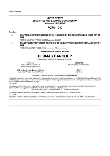 Vorschaubild Plumas Bancorp 10-Q Quartalsbericht  