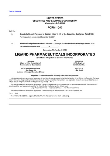 Miniature Ligand Pharmaceuticals 10-Q Rapport trimestriel  