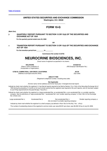 Thumbnail Neurocrine Biosciences
 10-Q Quarterly Report FY 