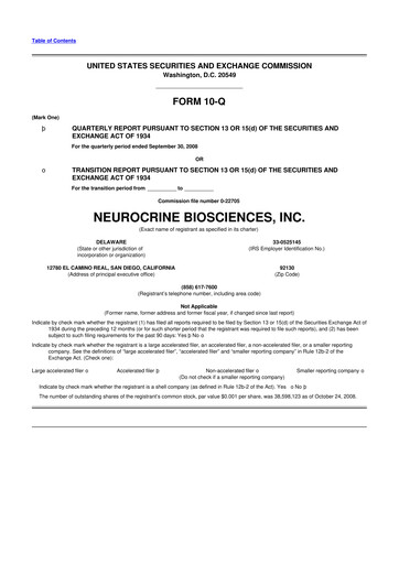 Thumbnail Neurocrine Biosciences
 10-Q Quarterly Report FY 