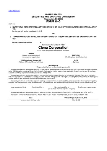 Thumbnail Ciena 10-Q Quarterly Report FY2013 