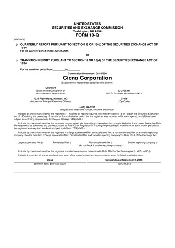 Thumbnail Ciena 10-Q Quarterly Report FY2016 