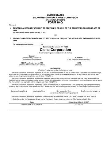 Thumbnail Ciena 10-Q Quarterly Report FY2017 