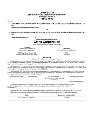 Thumbnail Ciena 10-Q Quarterly Report FY2018 