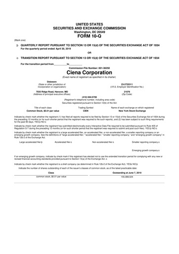 Thumbnail Ciena 10-Q Quarterly Report FY2019 