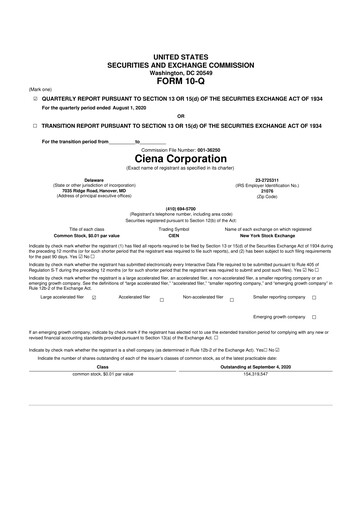 Thumbnail Ciena 10-Q Quarterly Report FY2020 