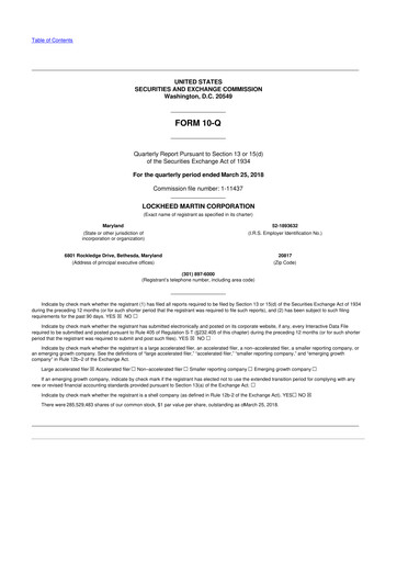 Thumbnail Lockheed Martin 10-Q Quarterly Report FY2018 