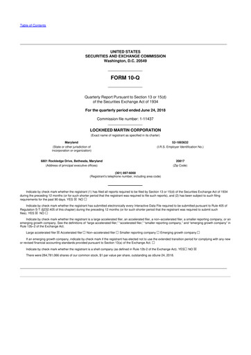 Thumbnail Lockheed Martin 10-Q Quarterly Report FY2018 