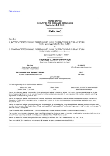 Thumbnail Lockheed Martin 10-Q Quarterly Report FY2019 