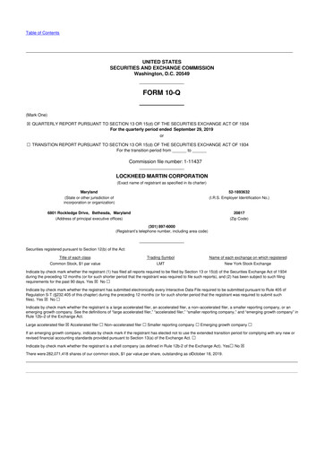 Thumbnail Lockheed Martin 10-Q Quarterly Report FY2019 