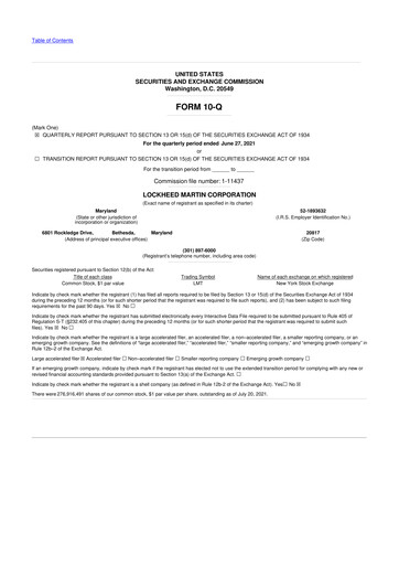 Thumbnail Lockheed Martin 10-Q Quarterly Report FY2021 