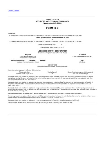Thumbnail Lockheed Martin 10-Q Quarterly Report FY2021 