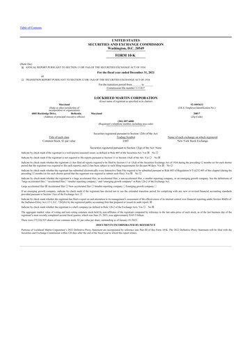 Thumbnail Lockheed Martin 10-K Annual Report 2021