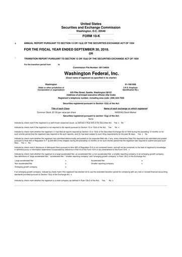 Thumbnail WaFd Bank 10-K Annual Report 2018