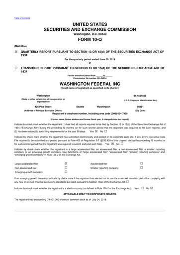 Thumbnail WaFd Bank 10-Q Quarterly Report FY2019 