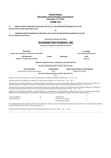Thumbnail WaFd Bank 10-K Annual Report 2019