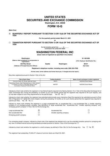 Thumbnail WaFd Bank 10-Q Quarterly Report FY2021 