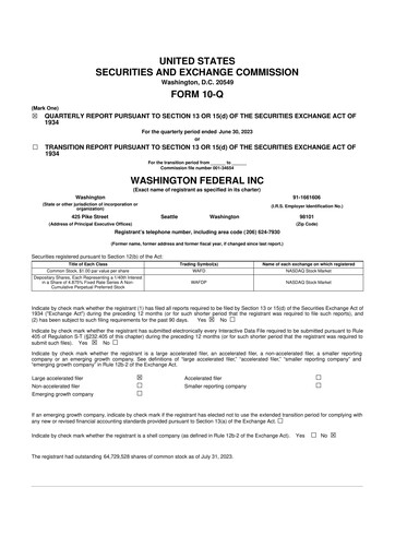 Thumbnail WaFd Bank 10-Q Quarterly Report FY2023 