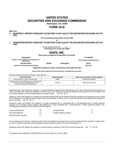 Miniature WaFd Bank 10-Q Rapport trimestriel 2026 