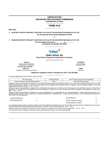 Miniature TriNet 10-Q Rapport trimestriel 2020 