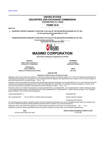 Thumbnail Masimo 10-Q Quarterly Report FY2018 