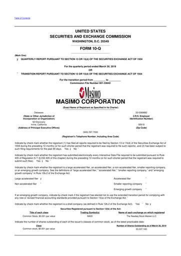 Thumbnail Masimo 10-Q Quarterly Report FY2019 