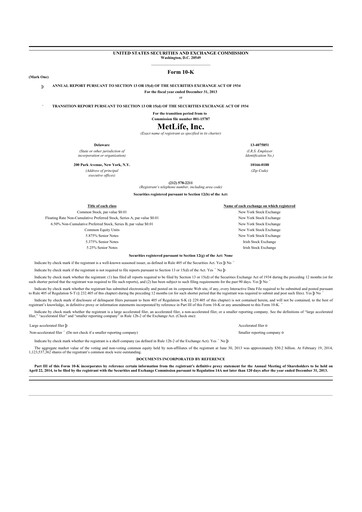 Miniature MetLife 10-K Rapport annuel 2013