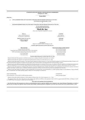 Miniature MetLife 10-K Rapport annuel 2014