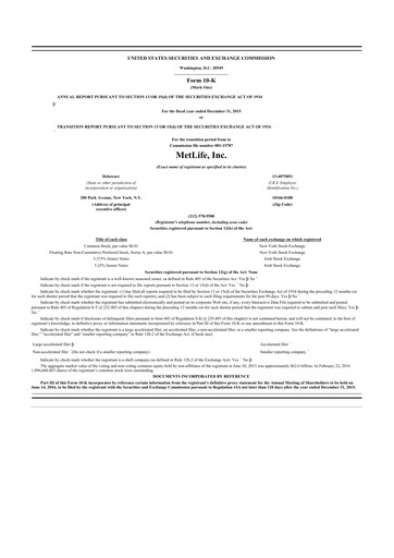 Miniature MetLife 10-K Rapport annuel 2015