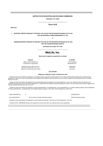 Thumbnail MetLife 10-Q Quarterly Report FY2016 