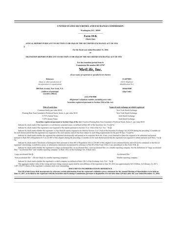 Miniature MetLife 10-K Rapport annuel 2016